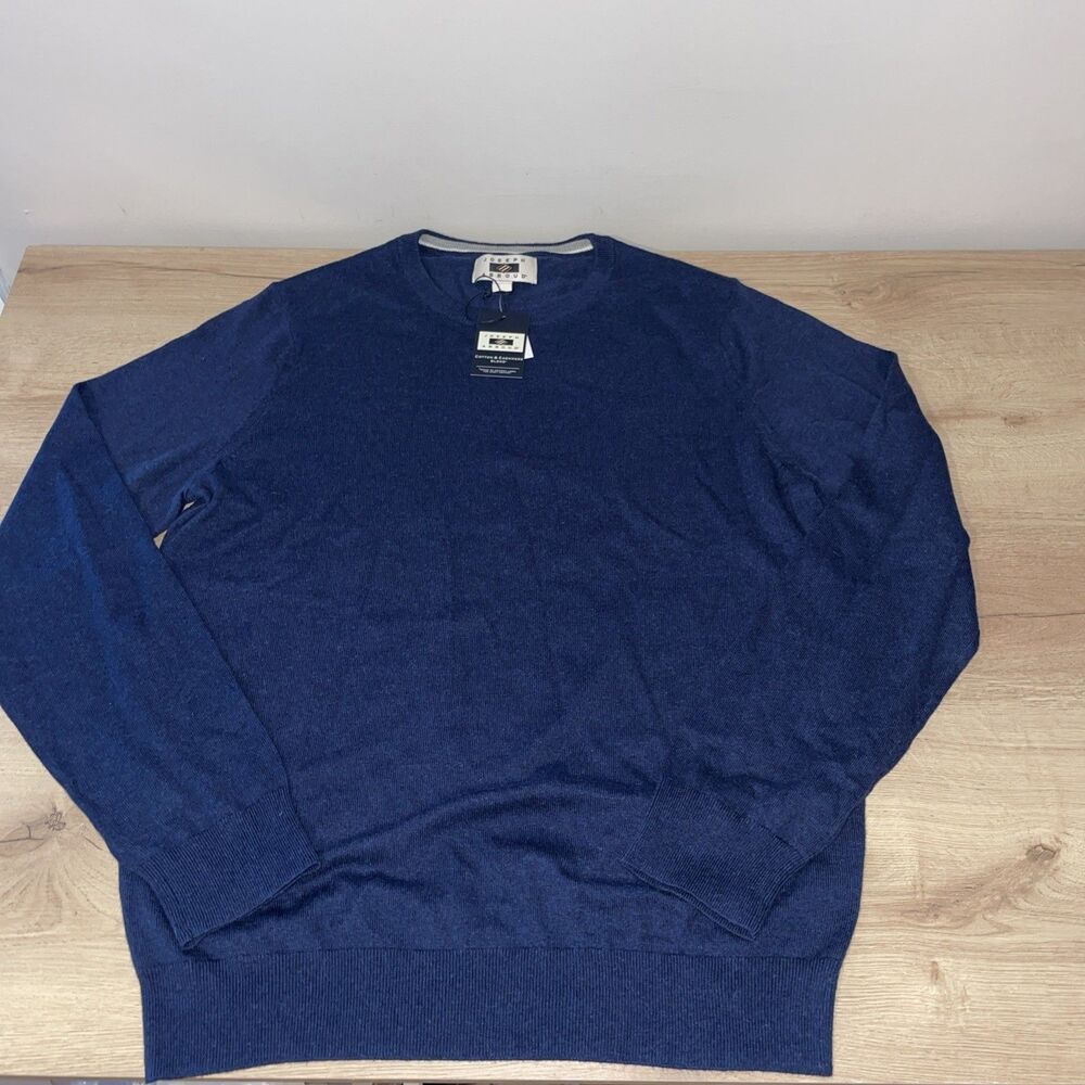 NWT Joseph Abboud Navy Cotton Cashmere Blend Crewneck Sweater Lightweight L